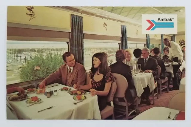 Interior Dining Car-Amtrak Passenger Train Advertising-Vintage Postcard