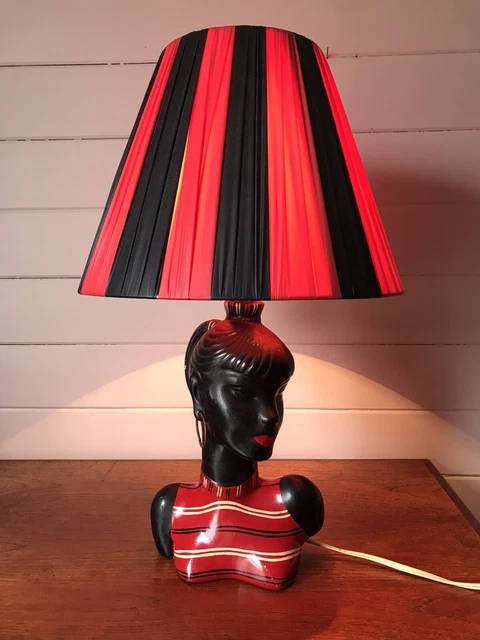 Rare Vintage Barsony Pottery Black Lady Lamp H-4 Signed Barsony