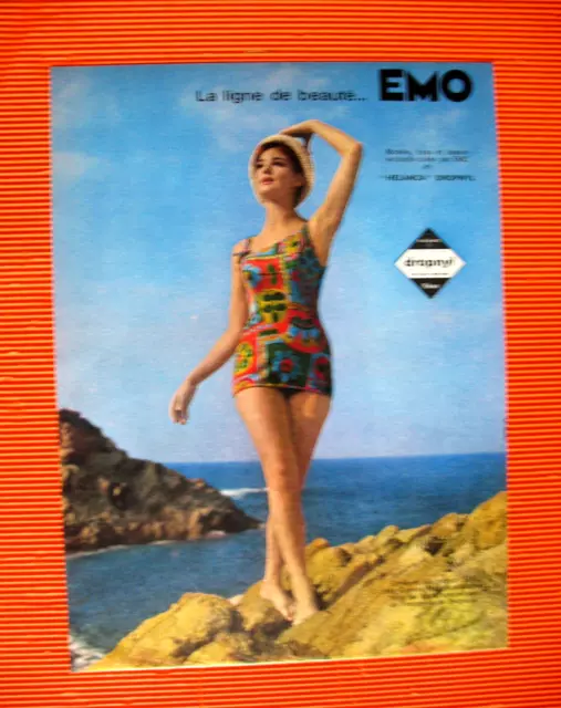 PUBLICITE DE PRESSE EMO MAILLOT DE BAIN LA LIGNE DE BEAUTé HELANCA AD  1965