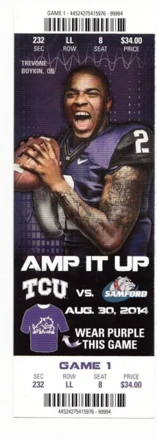 2014 Tcu Vs Samford Ticket Stub 8/30 College Football Trevone Boykin