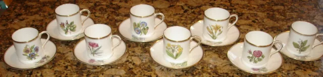 (8) Royal Worcester Floral Demitasse Cups & Saucers