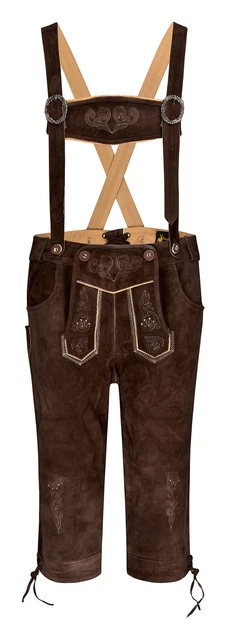 HIRSCHBERGER Trachten Lederhose Kniebund braun Gr. 46 - 72 Wildleder mit Träger