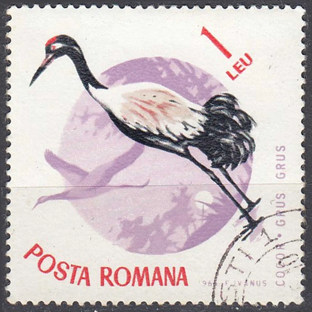 Rumänien gestempelt Tier Vogel Wildtier Vogel Kranich Tierwelt Fauna Natur /1050
