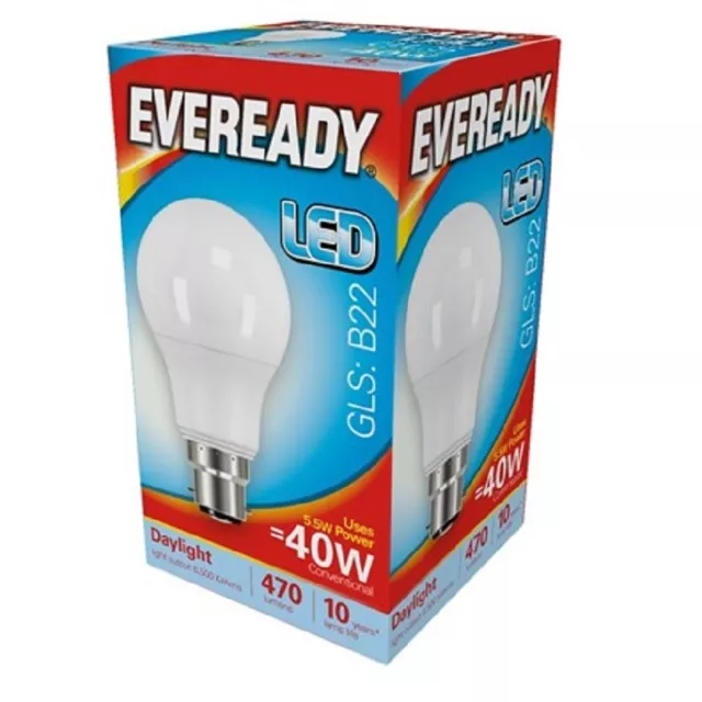 5 X EVEREADY LED Glühbirnen BC B22 Bajonett TAGESLICHT 40W | 60W & 100W GLS Lampe