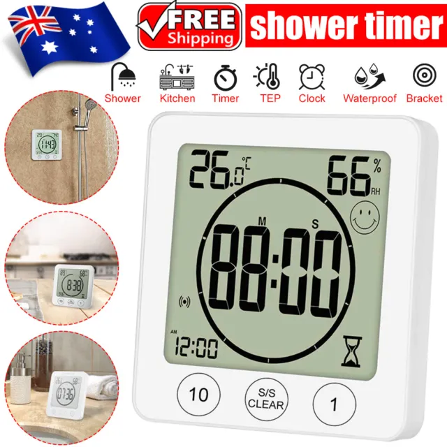 LCD Digital Shower Timer Alarm Clock Bathroom Clocks Meter Humidity Temperature