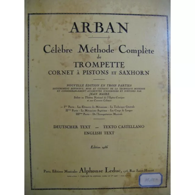 Arban Méthode Complète De Trompeta Corneta Por Pistones Cuerno 1956