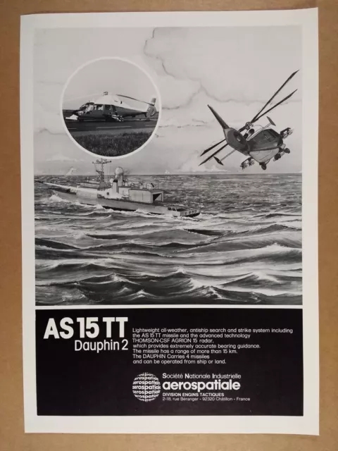 1981 Aerospatiale Dauphin 2 Helicopter AS-15TT Missile vintage print Ad