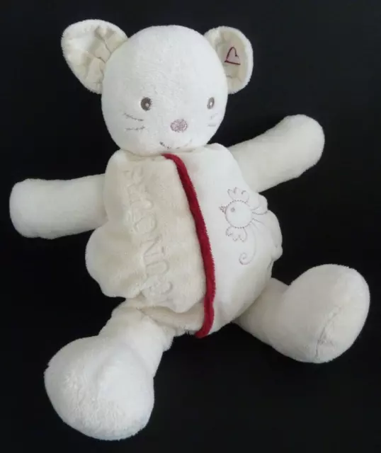 O4. DOUDOU PELUCHE NOUNOURS SOURIS CHAT blanc rouge oiseau coeur 28cm - TBE