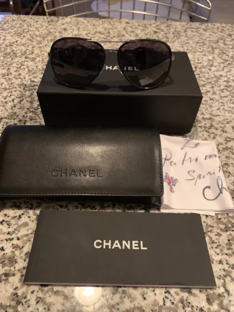 CHANEL Pilot Sunglasses 4189-T-Q c.124/S2 silver navy mirror lens with case