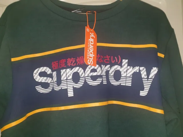 Felpa pullover uomo Superdry Core logo a righe maglione verde Academy taglia XL 2
