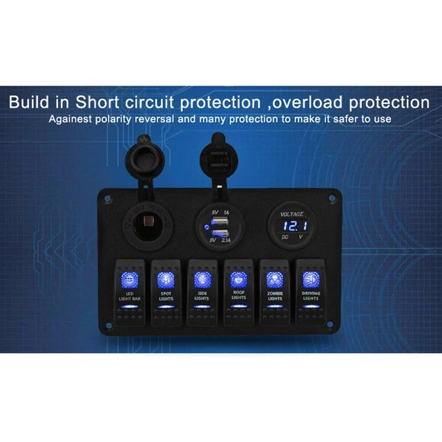 Rv Bouton Interrupteur Camper IP68 1pc 6 Gang Panneau 2USB 12V for Car SUV Marin
