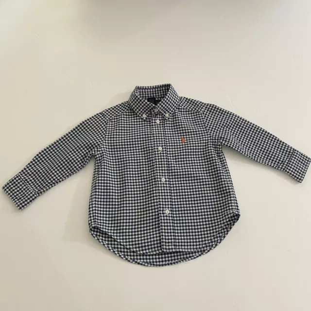 Polo Ralph Lauren Toddler Boys Button-Down Shirt 2/2T Navy Blue Gingham Checked