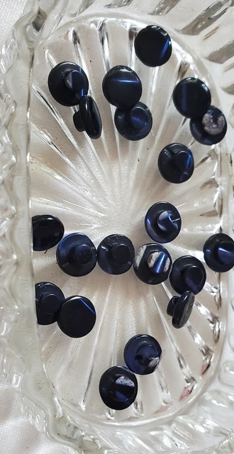 Antique Buttons Czech Marbled Glass Glossy Navy 1930’s Petite Shank 1/4in Lot 20