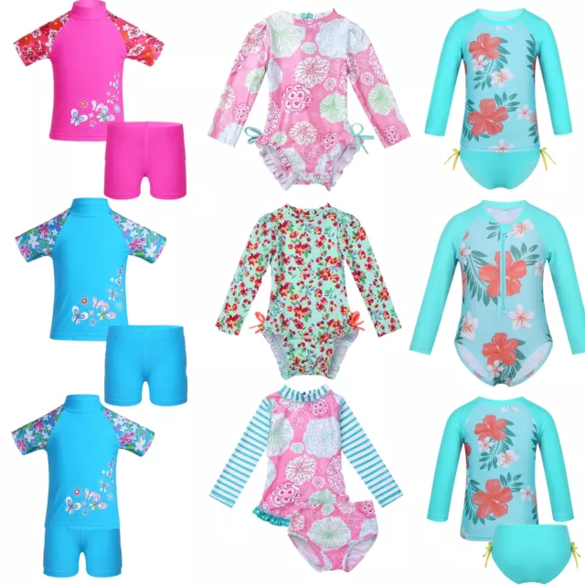 Toddler Girls Rash Guard Swimsuit Swimwear Kids Bathing Swimming Surfing Beach