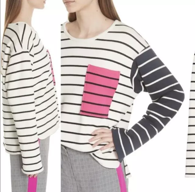 Grey Jason Wu Womens XS Striped Pocket Sweater Colorblock