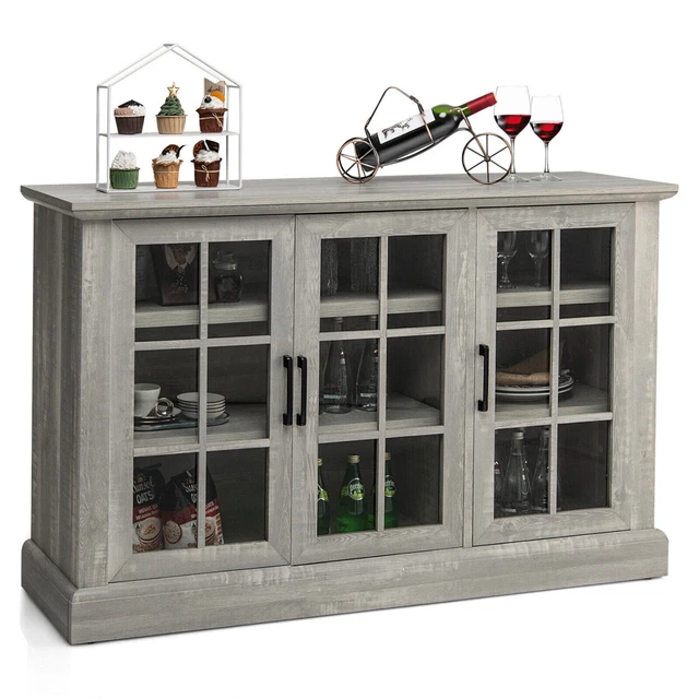 Gymax 55 Buffet Server Table Storage Cabinet Sideboard Glass Doors Adjustable