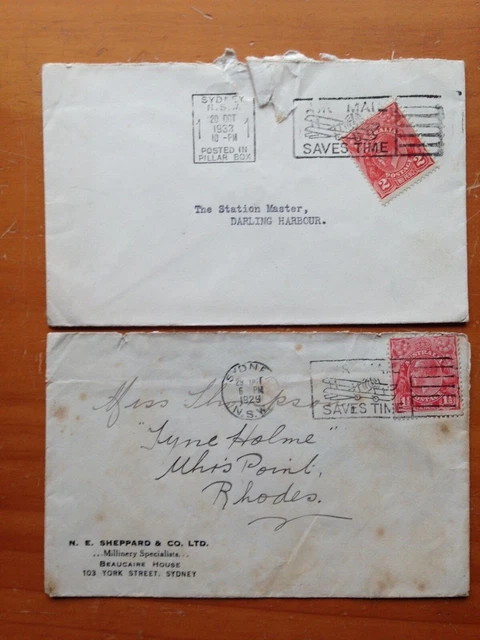 1929  Australia 2D Red King George V Sydney Airmail Slogan Cancel Cover X2