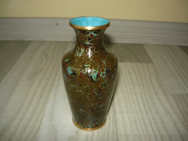 Cloisonne Vase  braun Emaille Vintage H 13 cm