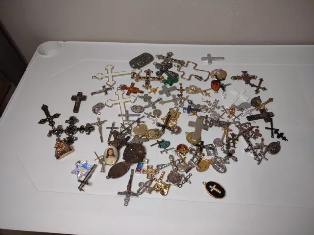 Lot Of Over 120 Crosses And Catholic Pendants And Charms