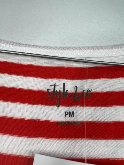 Style and Co Tank Top Womens size Medium Petite Red White Striped Sleeveless 3