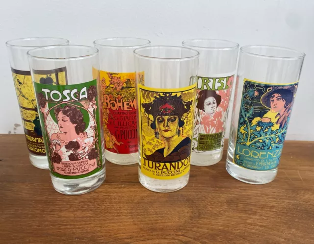 Lot De 6 Verres Affiche Publicitaire Opéra PUCCINI Art Nouveau