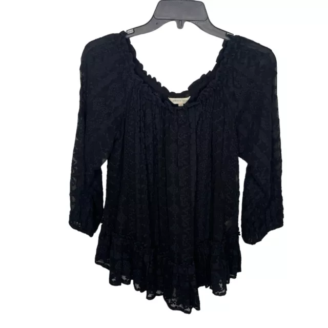Rebecca Taylor Top Womens 8 Black Lace Embroidered Off the Shoulder Blouse Boho