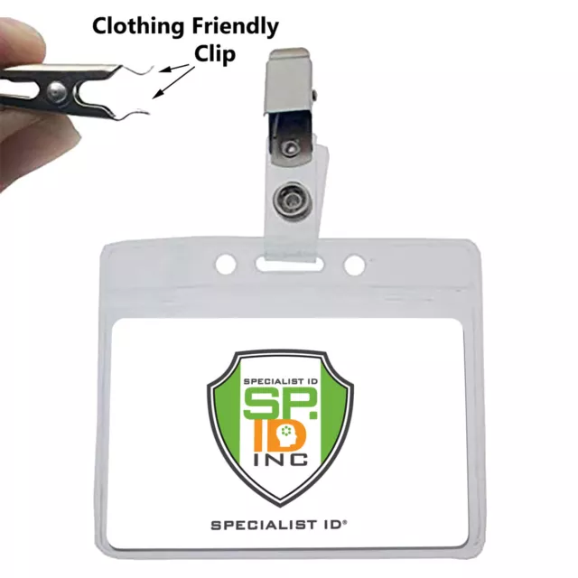 25 Pack - Clear Horizontal Snag-Free Name Tag/ ID Badge Holders by Specialist ID