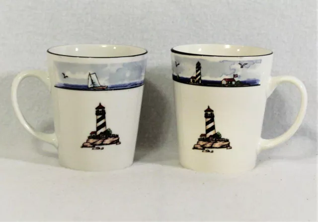 Set Of 2 Vintage Totally Today Coastal Lighthouse Nautical Coffee Mugs Tea Cups