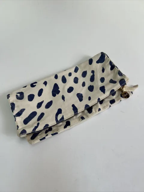 Clare V. Flat Clutch Spotted Pouch Canvas Animal Print Bag Fold Over Preowned