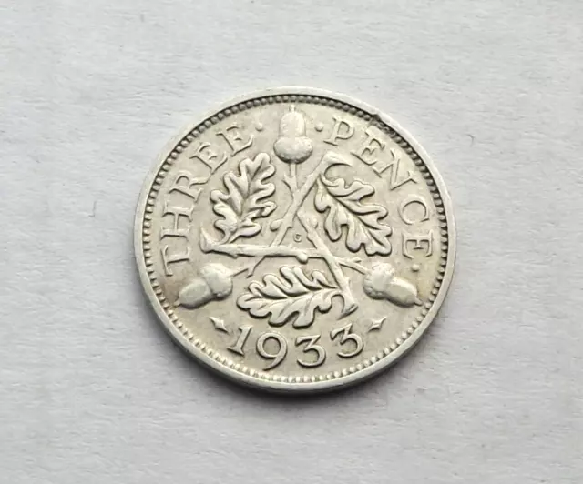 Great Britain UK 1933 3 Three Pence George V Silver VF C9088