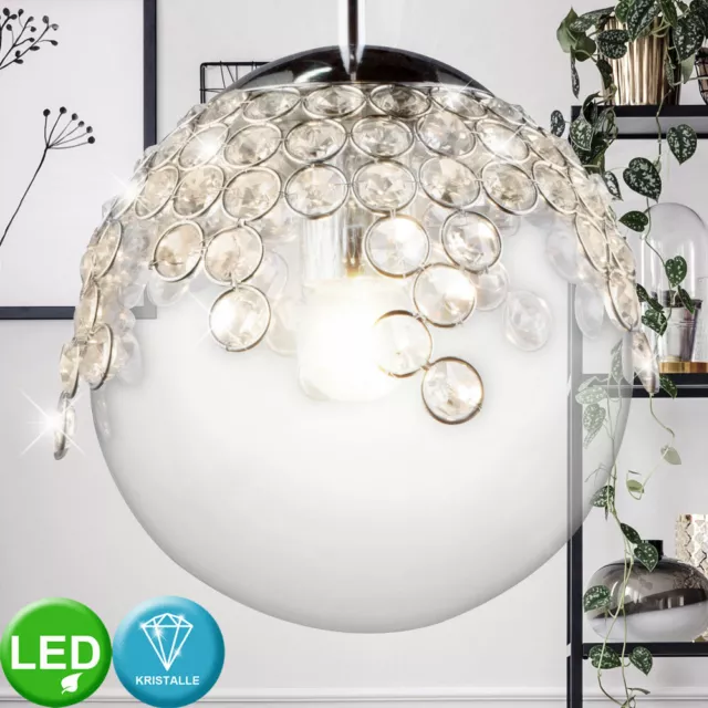 LED Luxus Hänge Lampe Wohn Ess Zimmer Pendel Decken Kristall Leuchte Glas Kugel 3