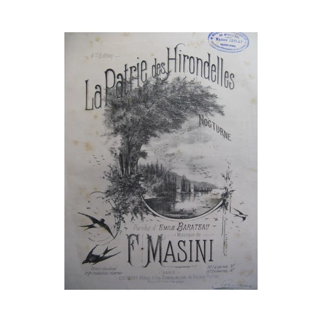 MASINI F. La Patrie des Hirondelles Chant Piano 1850