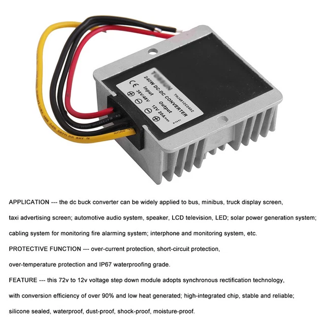 1PC 48 Volt to 12 Volt Reducer Fit for 20 AMP Golf Cart 36V/48V to 12V Converter