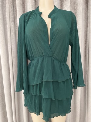 NWT ZARA Green Voluminous Long Sleeve Midi Dress Size M