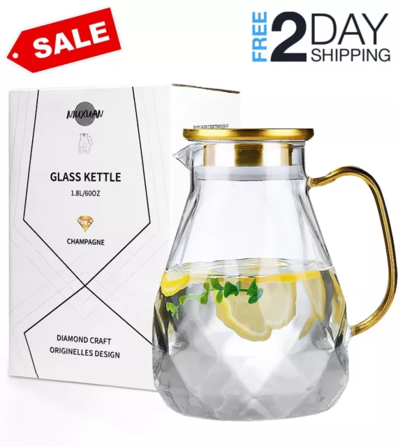  Glass Pitcher with Lid 1 Gallon Pitcher, 105.6oz Glass