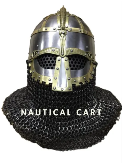 Medieval Steel Viking Vendel Helmet With Chainmail, SCA/ LARP Helmet Best Gift