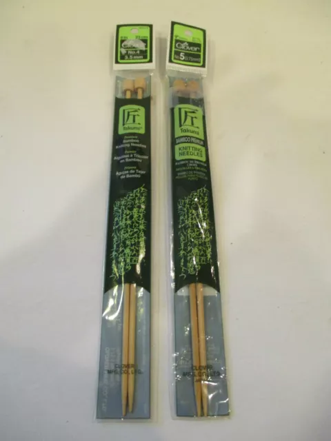 Lot of 2 pks # 4 & # 5 Clover Takumi Bamboo  Knitting Craft Needle 9 In