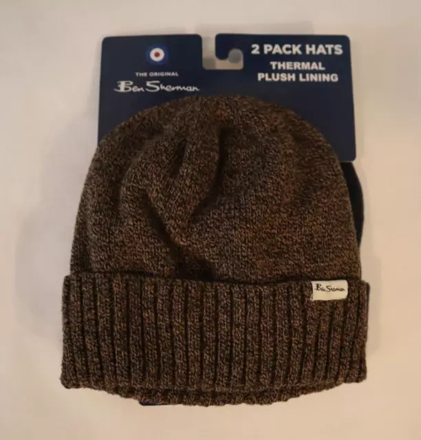 Ben Sherman Thermal Plush Lined Beanie Hat Winter Hat 2 - Pack (Pair) Soft NEW