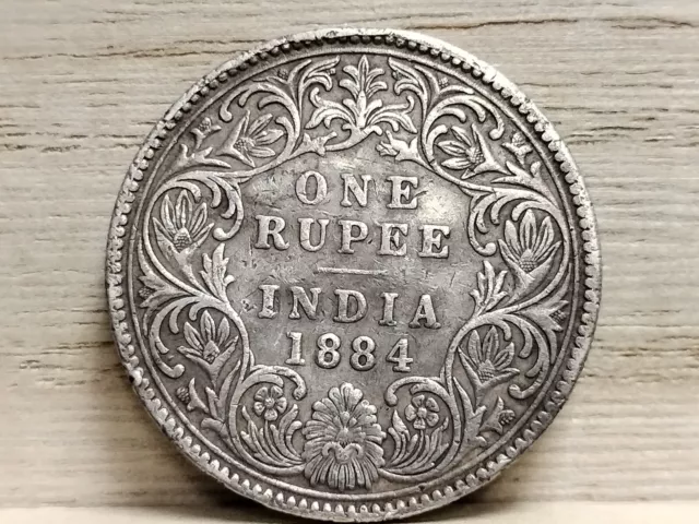 1884 One Rupee British India Silver Coin (Queen Victoria) 3