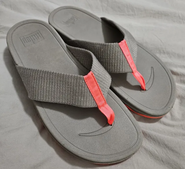 FitFlop Womens Surfa Toe Post Sandals Flip Flops Orange / Beige 511-068 Size 8