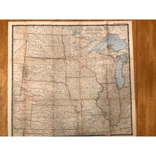 VINTAGE 1948 NATIONAL Geographic North Central US map, old paper map