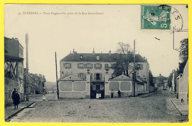 cpa RARE 92 - SURESNES Place Eugène Sue prise de la Rue SAINT CLOUD