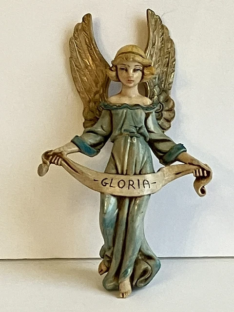 Statuina Angelo Con Scritta Gloria Fontanini 6,5 Cm - Dipinta A Mano Per Il Presepe