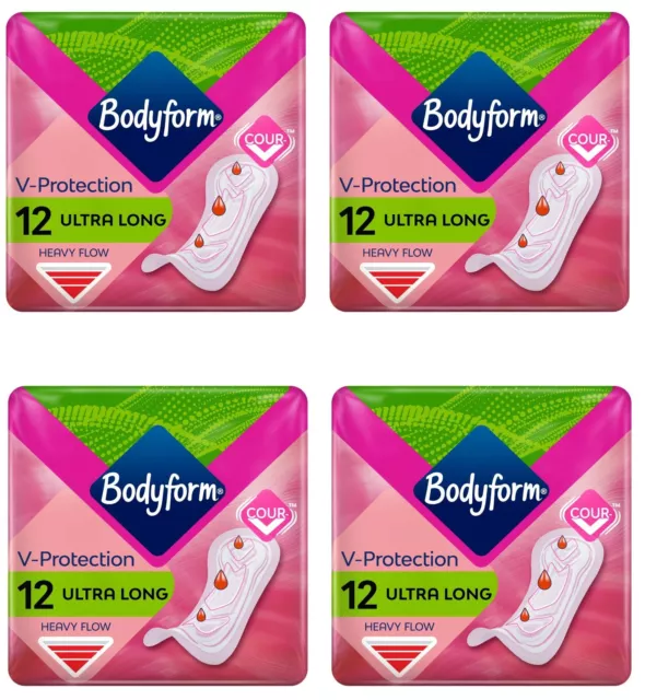 Bodyform Ultra Long Heavy Sanitary Towels Pads 12 per pack  PACK OF 4