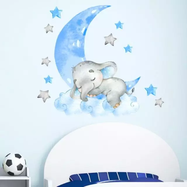 Elephant Baby Boy Moon Wall Stickers Nursery Decor Sleepy Time Room Decals 3