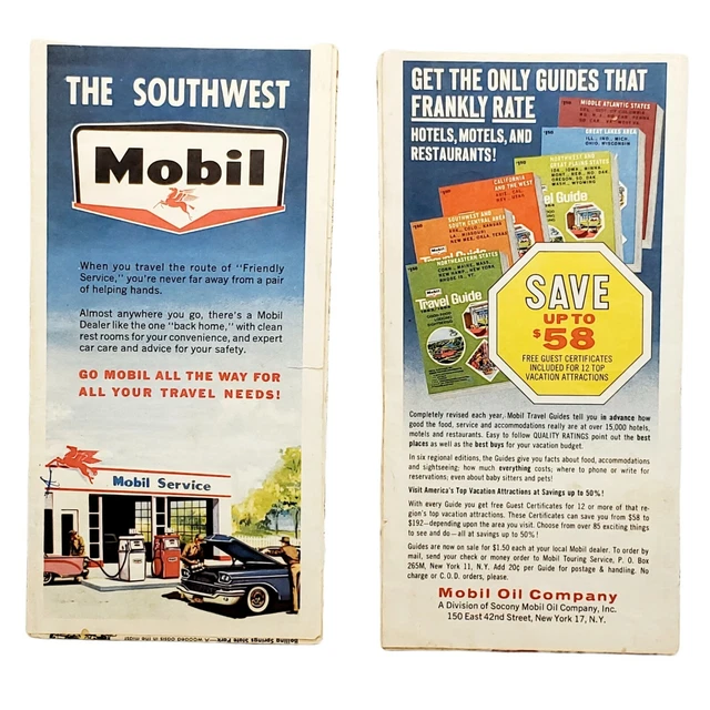 RAND MCNALLY MOBIL Gas Road Map of the Southwest 1963 Lithographed USA