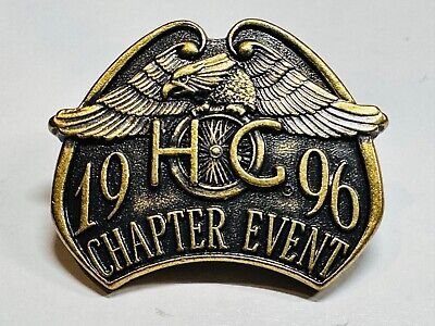 Old Harley Davidson MC Vest Cast Label Pin Owner's Group Hog Chapter Event 1996