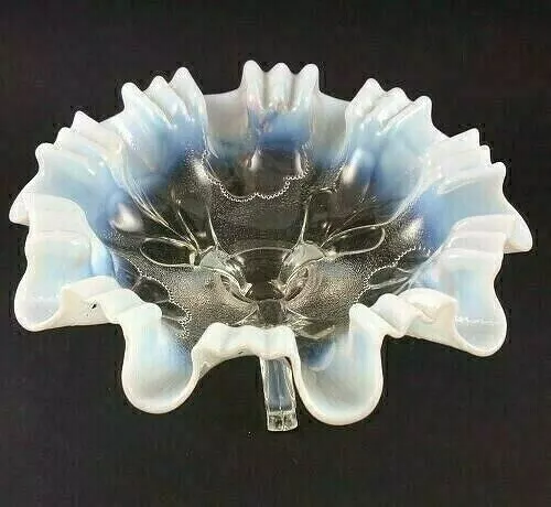 Dugan Glass DAISY & PLUME White Opalescent Footed Bowl