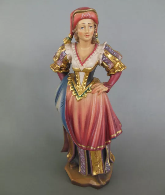 Holzfigur Komödiantin Frau "Spanierin" 25 cm hoch, Holz geschnitzt bemalt Figur