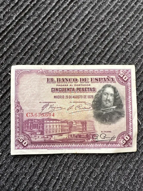 Billete De 50 Pesetas De Velazquez  Del Año 1928.(Circulado) Original%